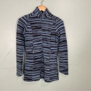 Ibex Juliet Zip Up Tunic Sweater Wool‎ Black Blue Striped XS